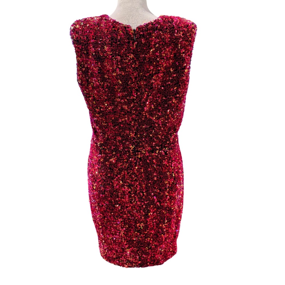 Helsi Jodi Plunging Sequin Mini Dress‎ Women XL Pink Red V-Neck Cocktail - Picture 3 of 10